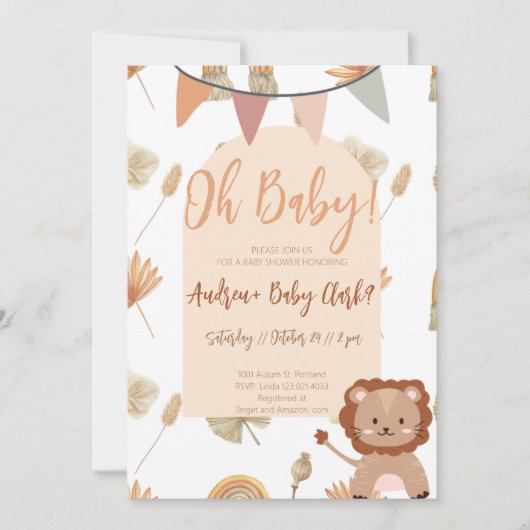 Boho Lion Baby shower Invitation Kaart (Voorkant)
