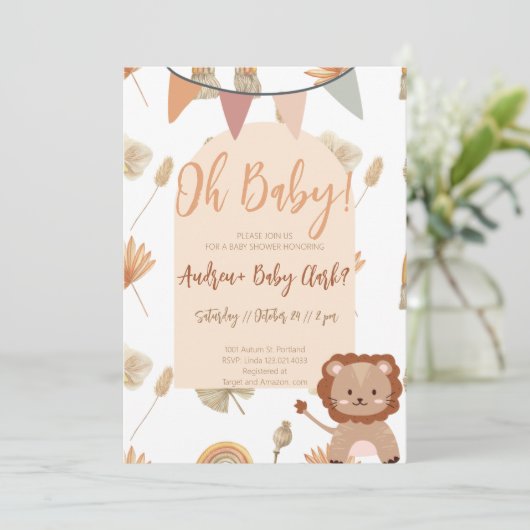 Boho Lion Baby shower Invitation Kaart (Staand voorkant)