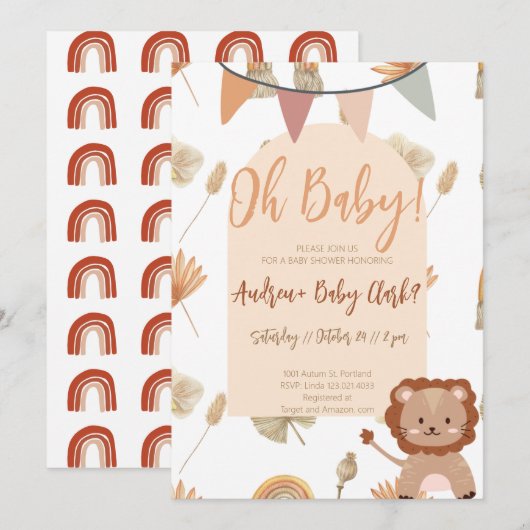 Boho Lion Baby shower Invitation Kaart (Voorkant / Achterkant)