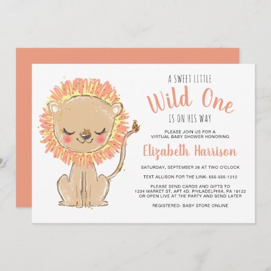 Boho Lion Terracotta Virtual Baby shower Kaart (Voorkant / Achterkant)