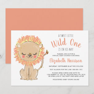 Boho Lion Terracotta Virtual Baby shower Kaart
