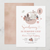 Boho Little Bunny Birthday Invitation Kaart (Voorkant / Achterkant)