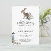 Boho Little Bunny Dust Blue Flowers Baby shower in Kaart (Staand voorkant)