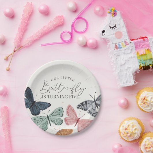 Boho Little Butterfly Verjaardagsfeestje Servies Papieren Bordje (Feest)
