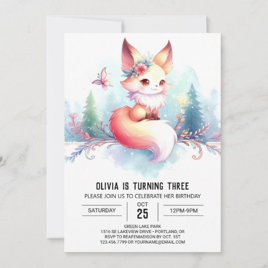 Boho Little Fox Verjaardag digitaal Kaart (Voorkant)