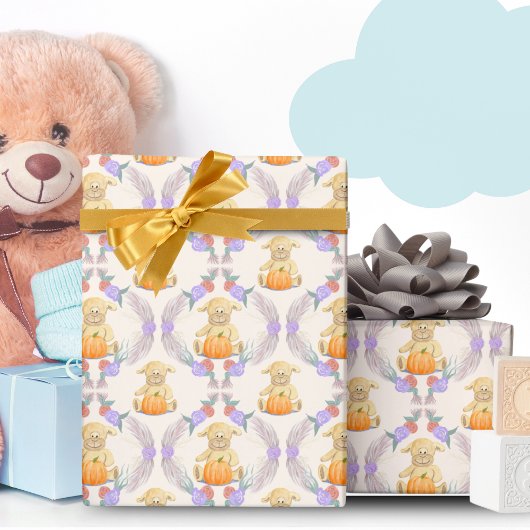 Boho Little Lamb Pompoen Waterverf Baby shower Cadeaupapier