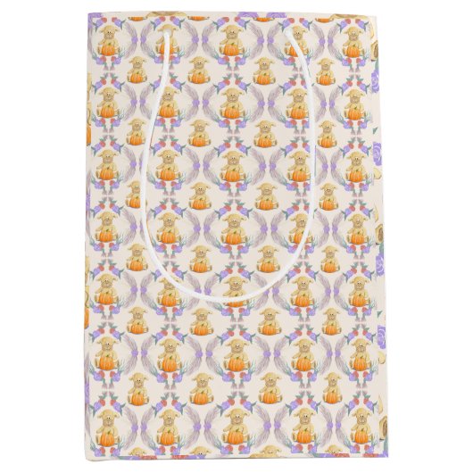 Boho Little Lamb Pompoen Waterverf Baby shower Medium Cadeauzakje (Voorkant)