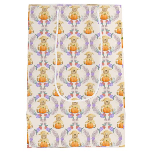 Boho Little Lamb Pompoen Waterverf Baby shower Medium Cadeauzakje (Achterkant)