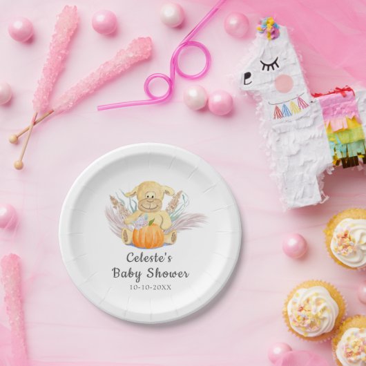 Boho Little Lamb Pompoen Waterverf Baby shower Papieren Bordje (Feest)