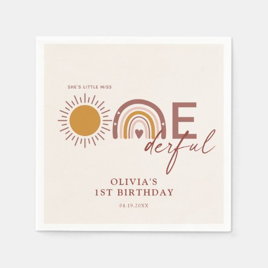 Boho Little Miss Onederful 1e Verjaardag Servet (Voorkant)