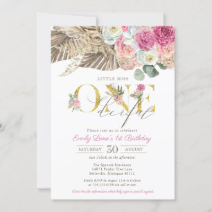 Boho Little Miss ONEderful Floral 1st Birthday Kaart