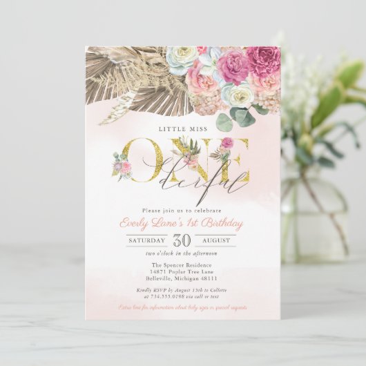 Boho Little Miss ONEderful Floral First Birthday Kaart (Staand voorkant)