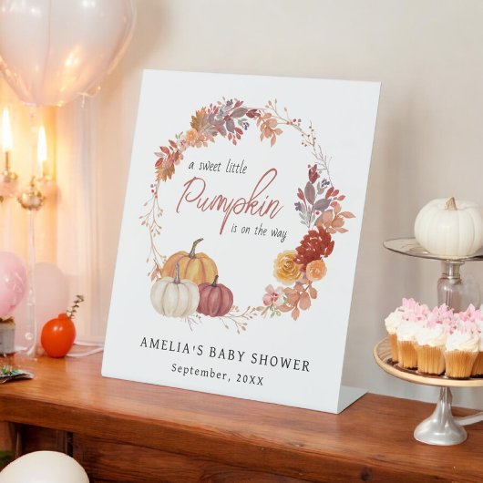 Boho Little Pumpkin Neutral Baby shower Reclamebord Met Voetstuk