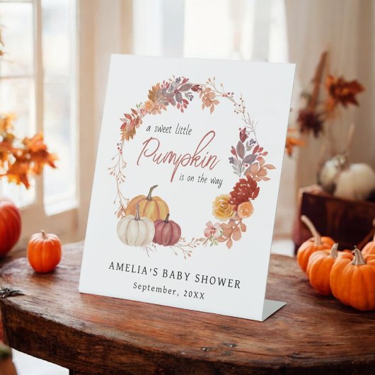 Boho Little Pumpkin Neutral Baby shower Reclamebord Met Voetstuk