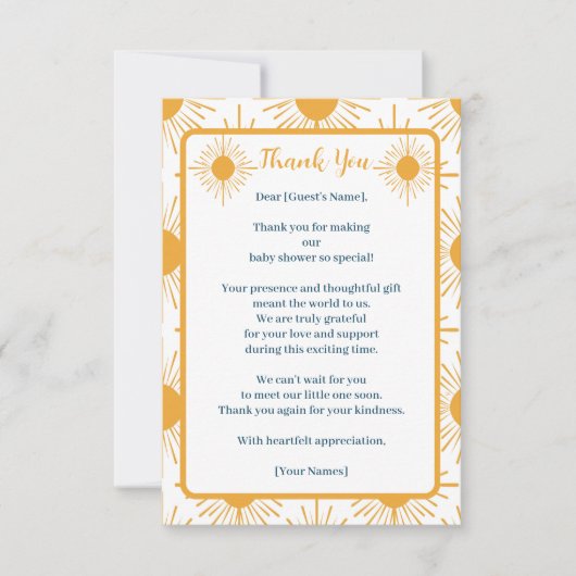 Boho Little Ray of Sun Baby shower Bedankkaart (Voorkant)