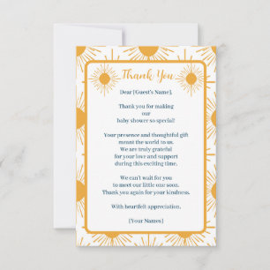 Boho Little Ray of Sun Baby shower Bedankkaart