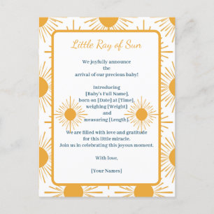 Boho Little Ray of Sun Geboorte Aankondiging