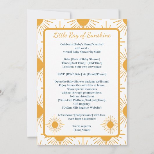 Boho Little Ray of Sun Neutrale Douche Door Afstan Kaart (Voorkant)