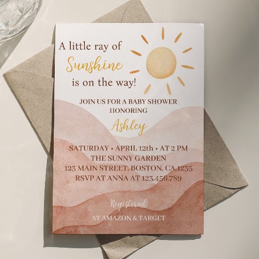 Boho Little Ray of Sunshine Baby shower Invitation Kaart