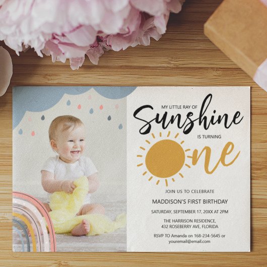 Boho Little Ray of Sunshine First Birthday Foto Kaart