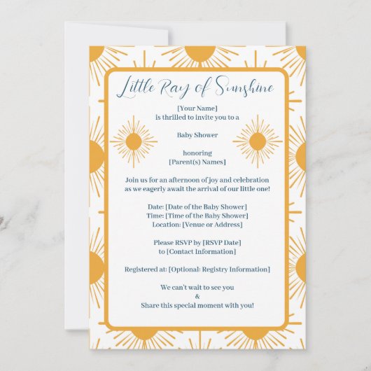 Boho Little Ray of Sunshine Neutral Baby shower Kaart (Voorkant)