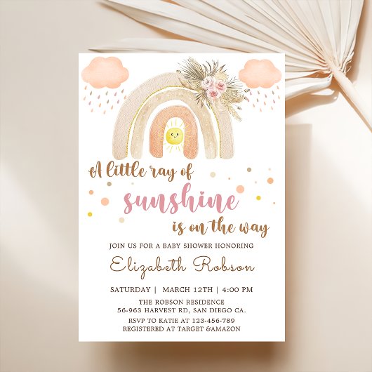 Boho Little Ray of Sunshine Rainbow Baby shower Kaart