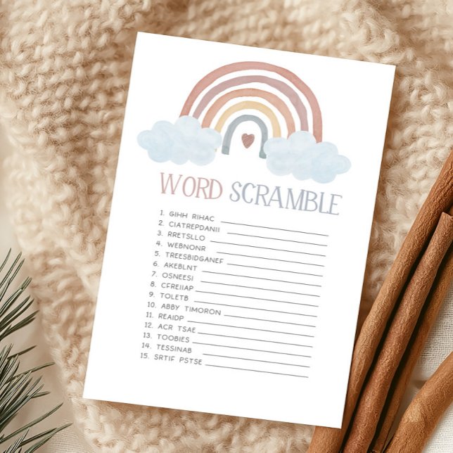Boho Little Ray of Sunshine Woordzoekspel (Boho Rainbow Baby Shower Word Scramble Game)