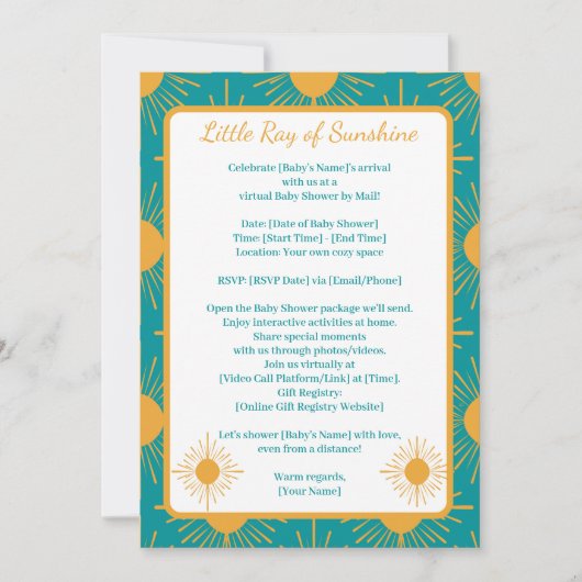 Boho Little Ray Sun Turquoise douche op afstand Kaart (Voorkant)