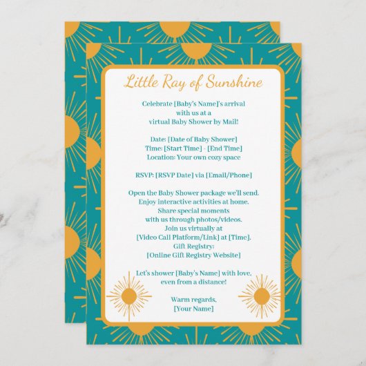 Boho Little Ray Sun Turquoise douche op afstand Kaart (Voorkant / Achterkant)