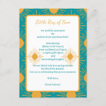Boho Little Ray Sun Turquoise Geboorte Aankondigin