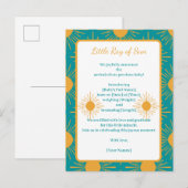 Boho Little Ray Sun Turquoise Geboorte Aankondigin Aankondigingskaart (Voorkant / Achterkant)