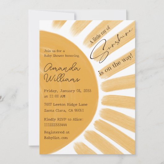 Boho Little Ray Sunshine Yellow Boy Baby shower Kaart (Voorkant)