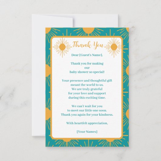 Boho Little Ray van Sun Turquoise Baby shower Bedankkaart (Voorkant)