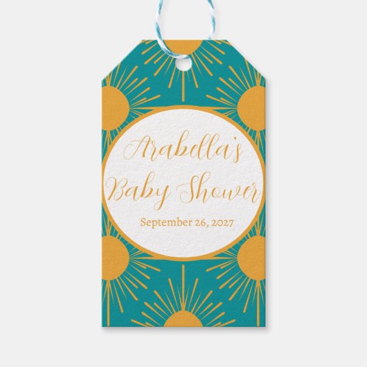 Boho Little Ray van Sun Turquoise Baby shower Cadeaulabel (Voorkant)