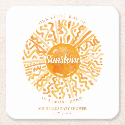 Boho Little Ray van Sunshine Oranje Waterverf Zon Kartonnen Onderzetters (Voorkant)