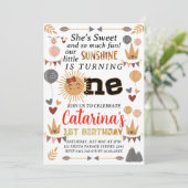 Boho Little Sunshine, 1e verjaardag Sun Baby Girl Kaart (Staand voorkant)