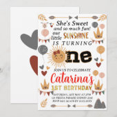 Boho Little Sunshine, 1e verjaardag Sun Baby Girl Kaart (Voorkant / Achterkant)