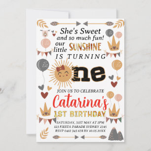 Boho Little Sunshine, 1e verjaardag Sun Baby Girl Kaart