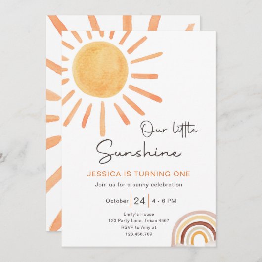 Boho Little Sunshine 1st Birthday Invitation Sun Kaart (Voorkant / Achterkant)