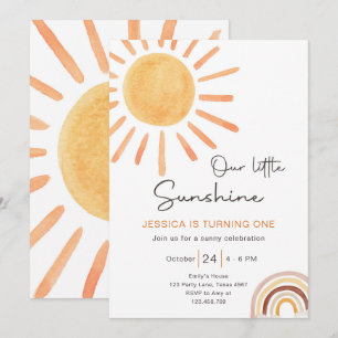 Boho Little Sunshine 1st Birthday Invitation Sun Kaart