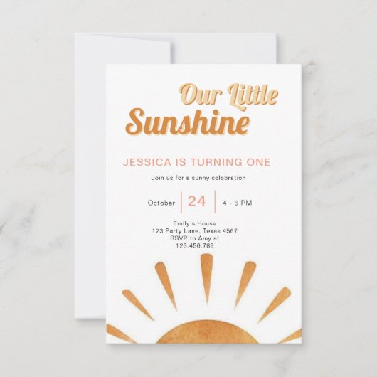 Boho Little Sunshine 1st Birthday Invitation Sun Kaart (Voorkant)