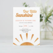 Boho Little Sunshine 1st Birthday Invitation Sun Kaart (Staand voorkant)