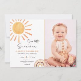 Boho LIttle Sunshine 1st Birthday Invite Sun Kaart