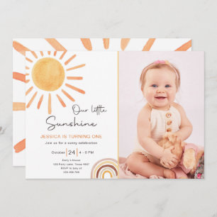 Boho LIttle Sunshine 1st Birthday Invite Sun Kaart