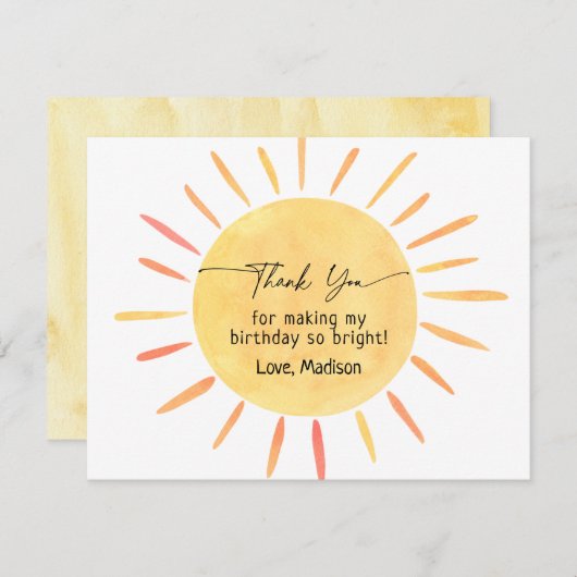 Boho Little Sunshine Birthday Bedankkaart (Voorkant / Achterkant)