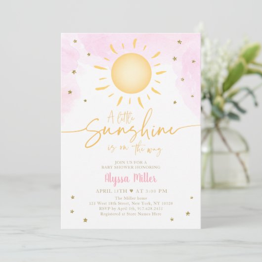 Boho Little Sunshine Roze Goud Baby shower Kaart (Staand voorkant)