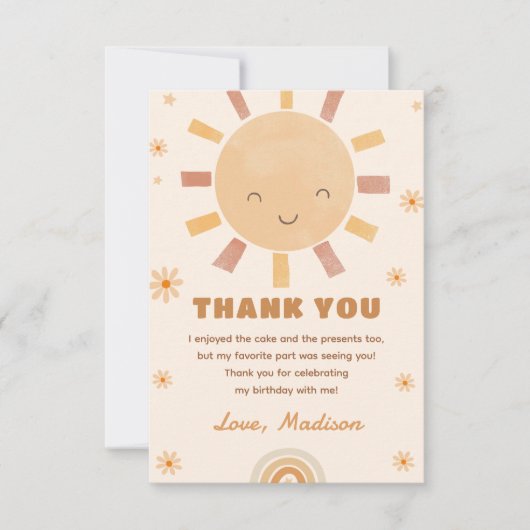 Boho Little Sunshine Verjaardag Dank u kaart (Voorkant)