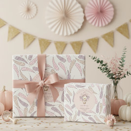 Boho Little Turkey & Feathers Baby Girl Shower Cadeaupapier