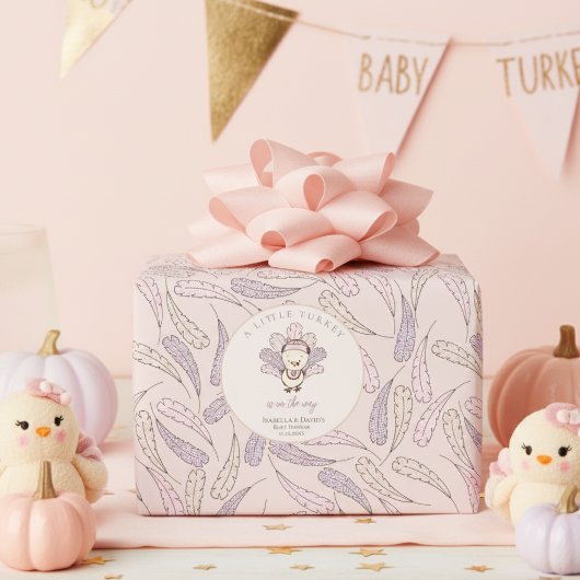 Boho Little Turkey & Feathers Baby Girl Shower Cadeaupapier