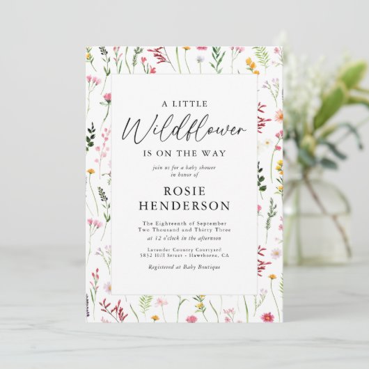 Boho Little Wildflower Baby shower Kaart (Staand voorkant)